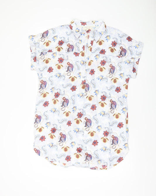 White Stuff Women's Multicoloured Linen Floral Blouse