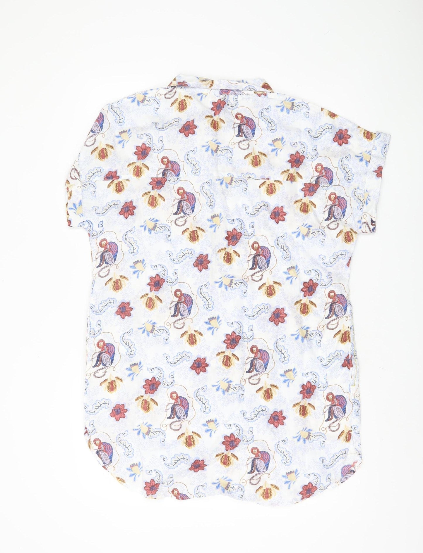 White Stuff Women's Multicoloured Linen Floral Blouse