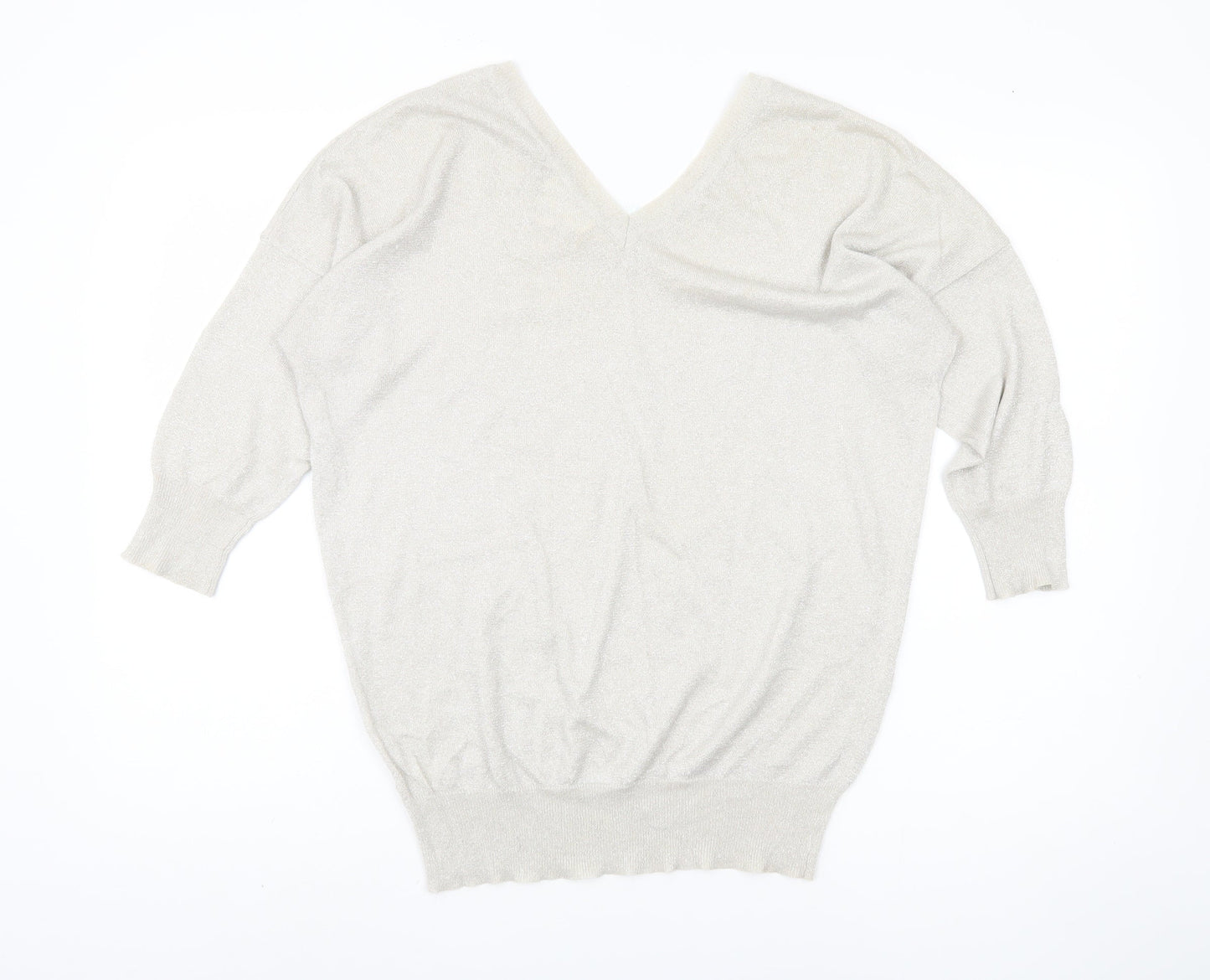 Next Women's Silver V-Neck Jumper Size 14