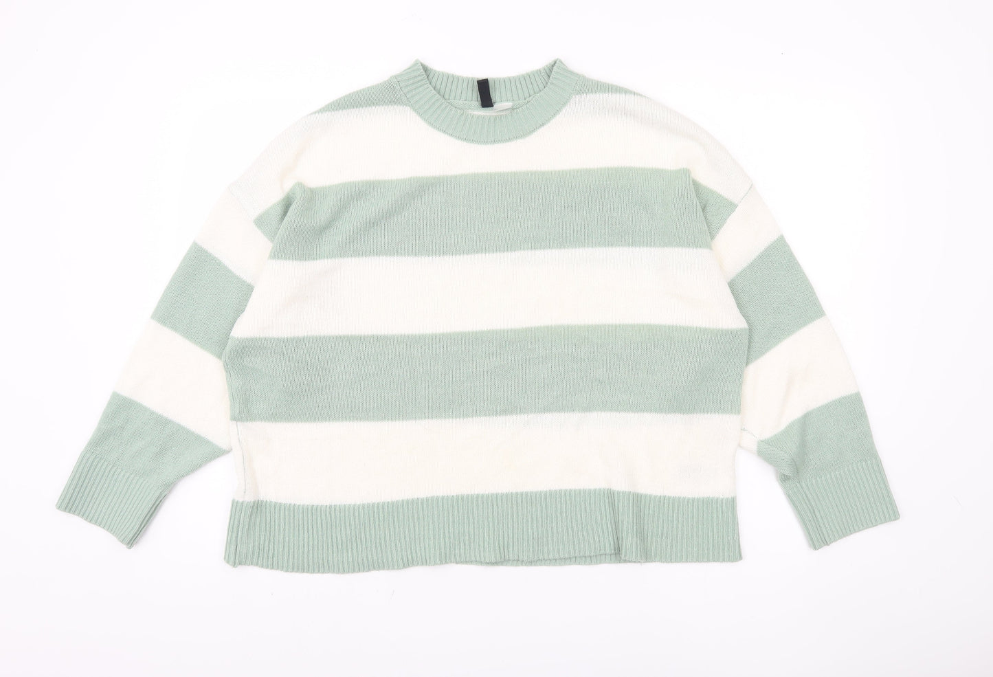 H&M Women's Green Striped Pullover Jumper Size 12