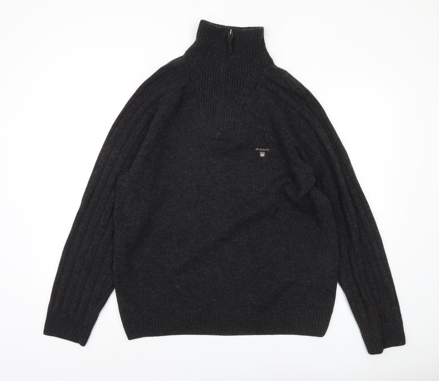 Gant Men's Black Wool Pullover Jumper High Neck XL