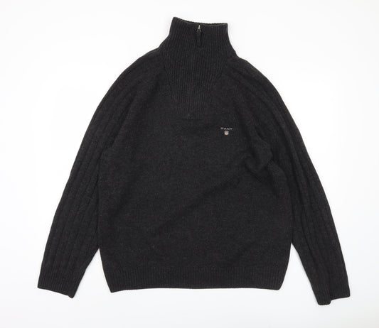 Gant Men's Black Wool Pullover Jumper High Neck XL