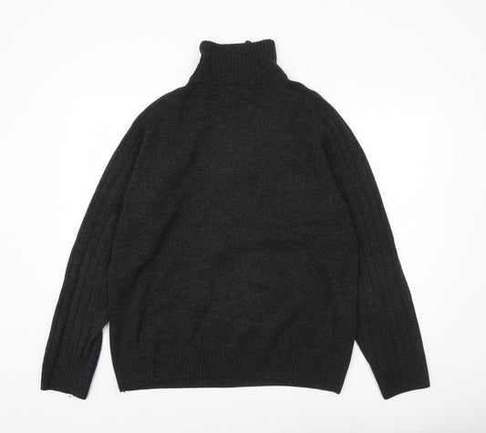 Gant Men's Black Wool Pullover Jumper High Neck XL