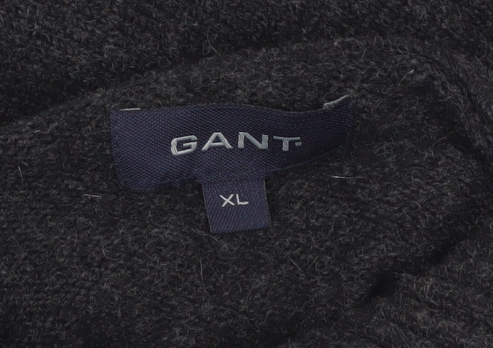 Gant Men's Black Wool Pullover Jumper High Neck XL