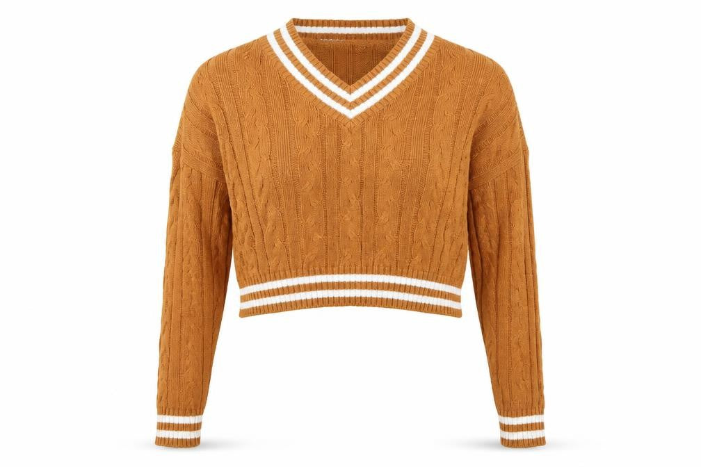 Front view of Urban Classics Women's Brown XS V-Neck jumper