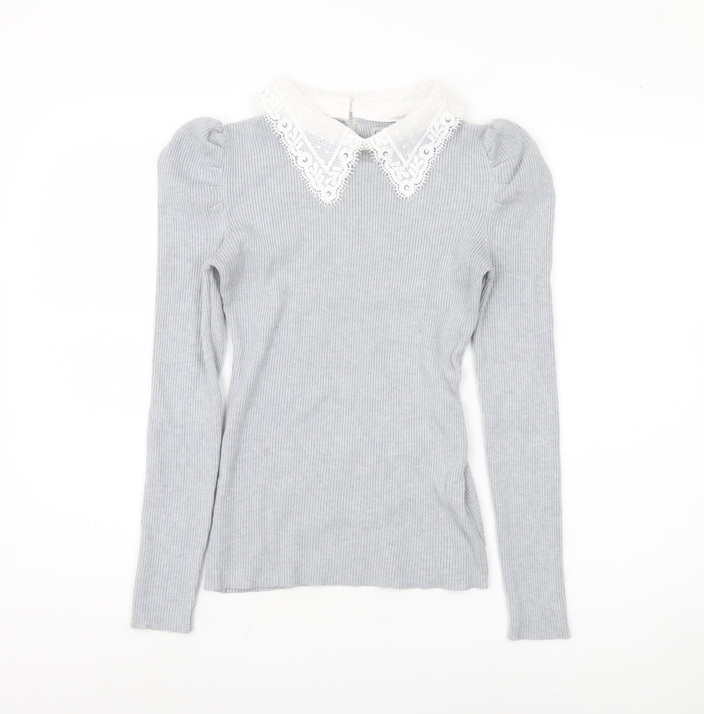 Oasis Women's Grey Pullover Jumper, M, Lace Collar