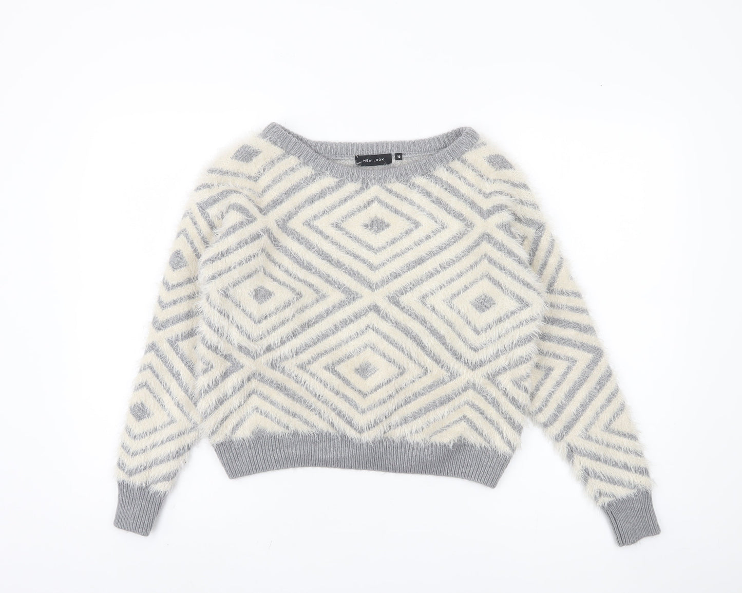 New Look Women's Grey Geometric Pullover Jumper Size 10
