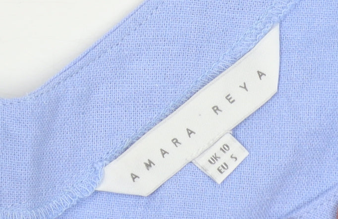 Amara Reya Women's Blue Linen Blend Shift Dress UK 10