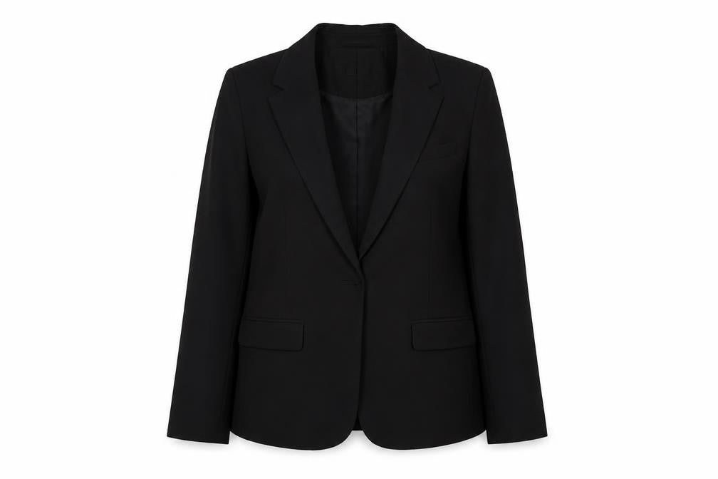 Front view of Jaeger Women's Black Blazer, size 10, Regular Fit
