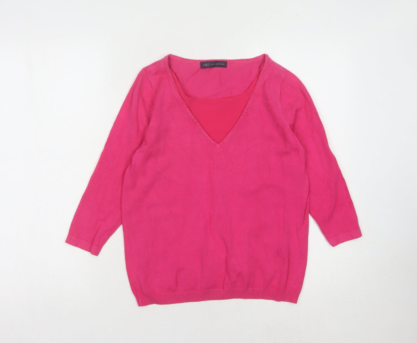 Marks and Spencer Womens Pink V-Neck Jumper Size 8