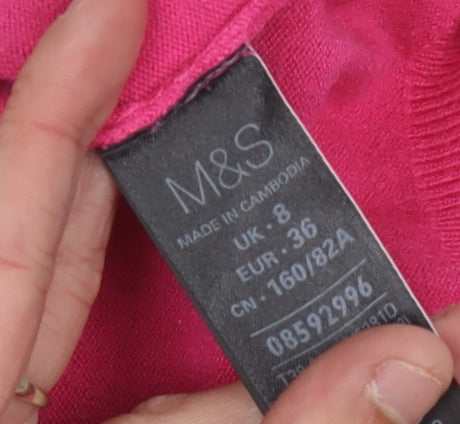 Marks and Spencer Womens Pink V-Neck Jumper Size 8