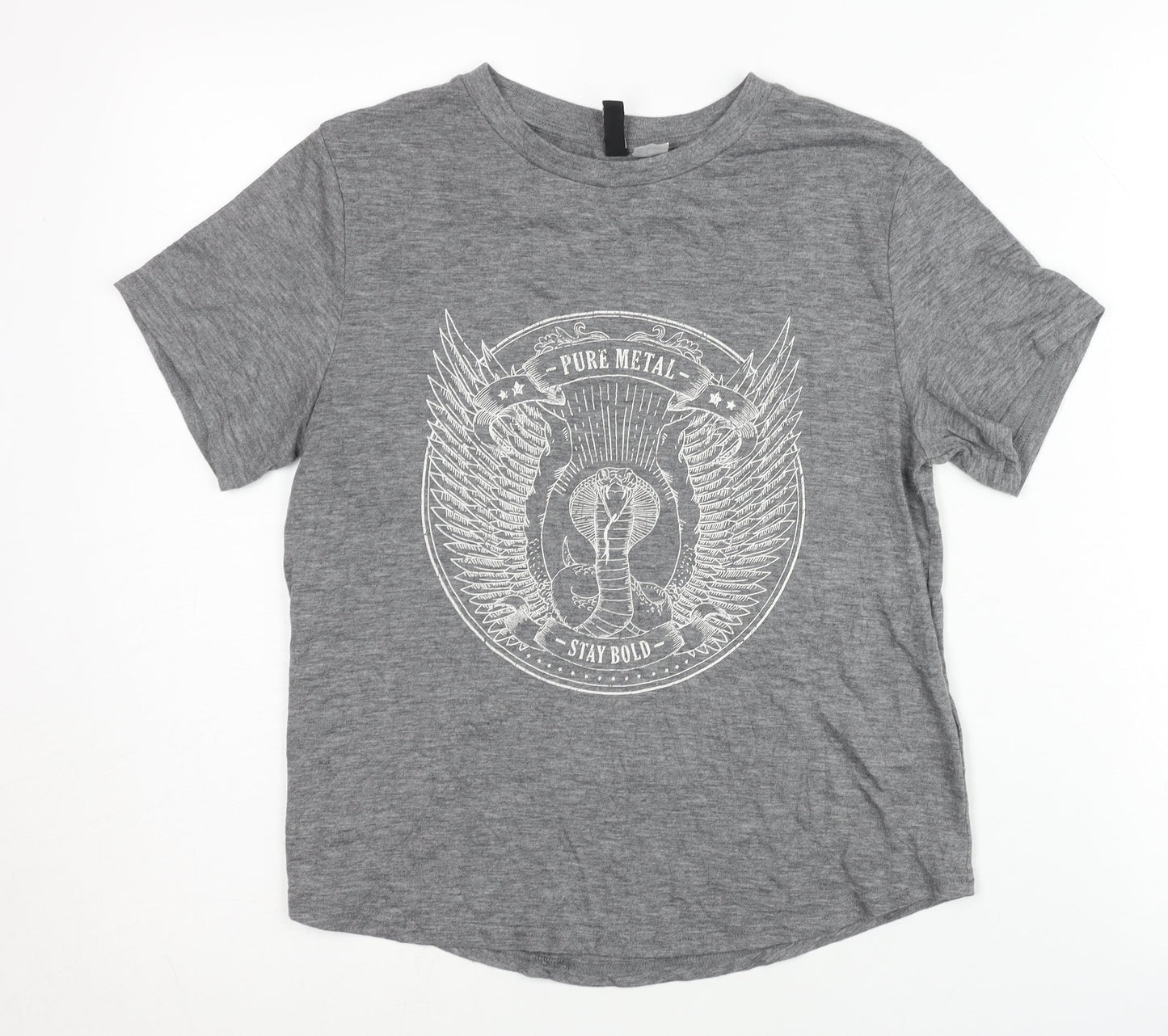 H&M Women's Grey Graphic T-Shirt, Size S, Casual Wear
