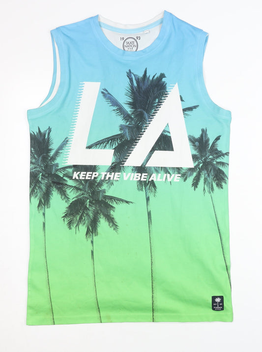 Skate Nation Boys Blue Green Sleeveless Tank Top