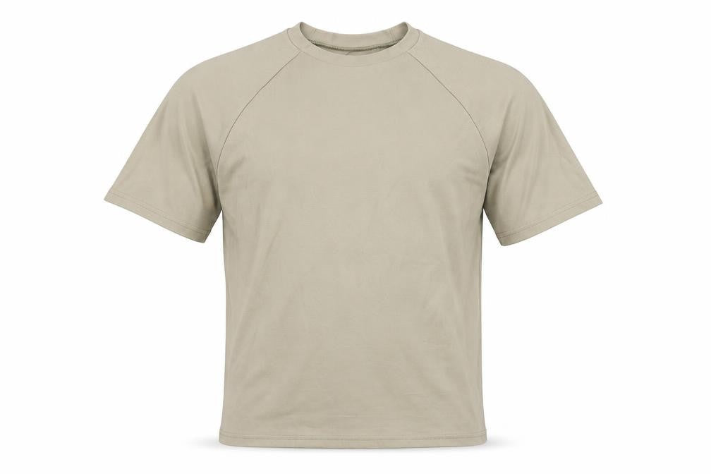 Front view of Men's Beige Nylon Spandex T-Shirt, L