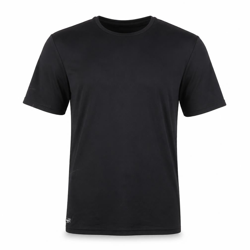 Front view of Decathlon Men's Black T-Shirt, size L, Short Sleeve