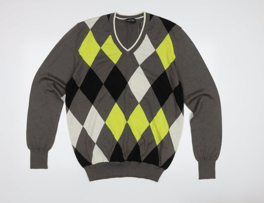 Galvin Green Mens XL Grey Argyle V-Neck Pullover Jumper