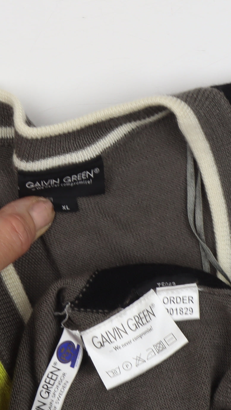 Galvin Green Mens XL Grey Argyle V-Neck Pullover Jumper
