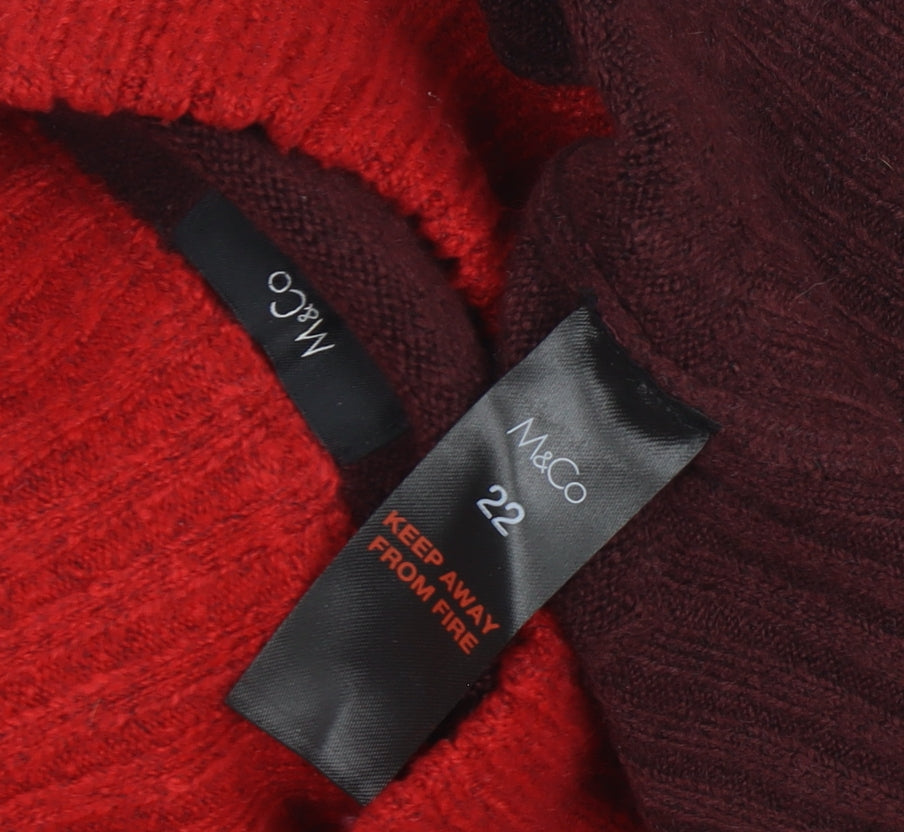 M&Co Women's Red Pullover Jumper, Size 22, Mock Neck