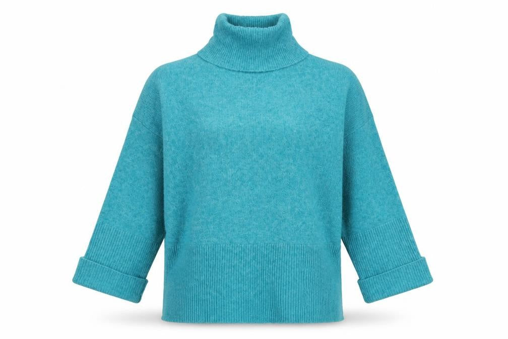 Front view of Klass Women's Blue Roll Neck jumper, size S