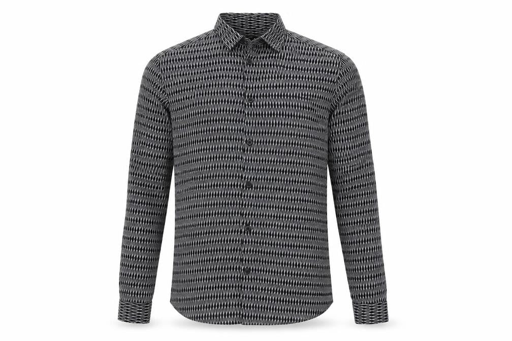 Topman Men's Black Geometric Long Sleeve Shirt Size S