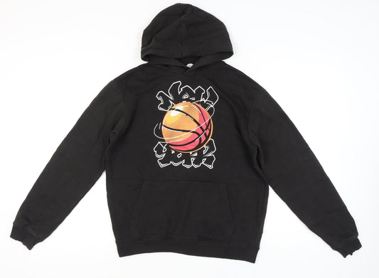 H&M Boys Black Pullover Hoodie Basketball Graphic 14 Plus
