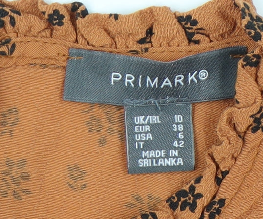 Primark Women Orange Floral Dress Size 10 Long Sleeve
