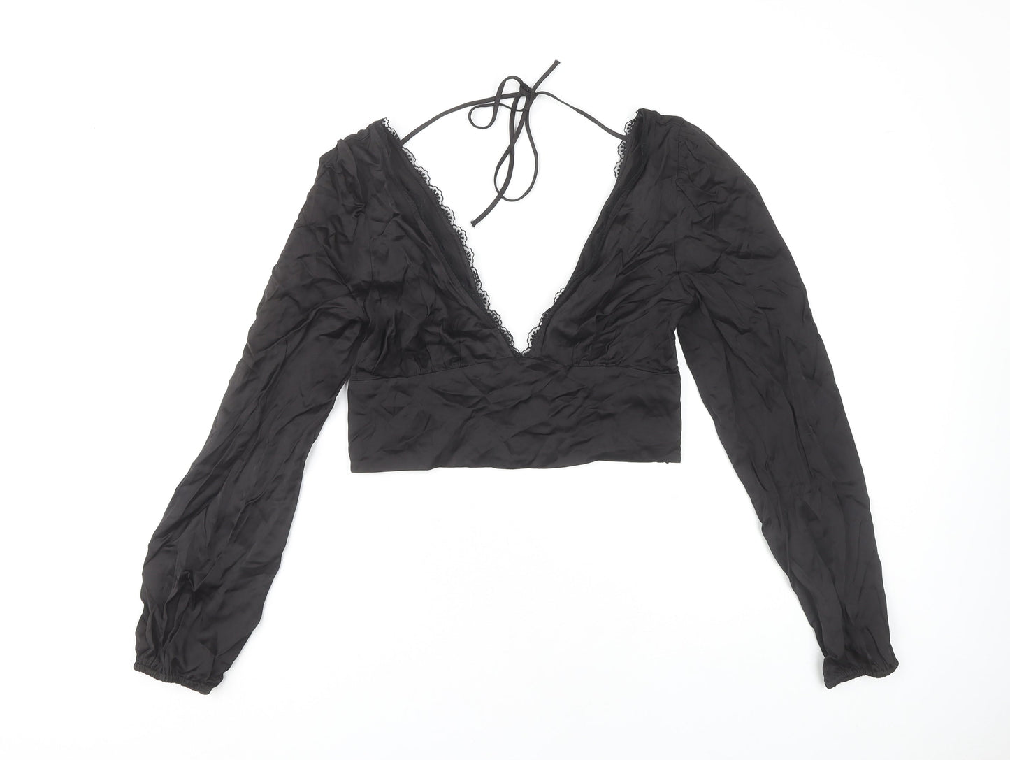 Zara Women's Black Cropped Blouse Size 12 Halter Lace