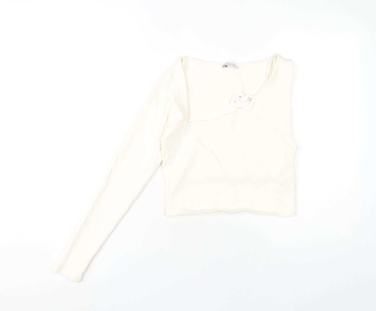 Zara Women's White One Shoulder Cropped Top Large