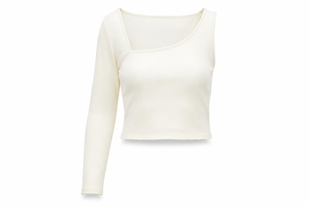 Front view of Zara Women's White One Shoulder Cropped Top Large