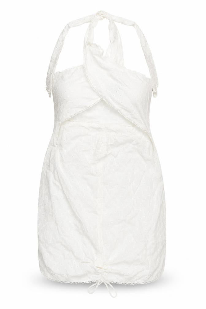 Front view of ASOS Design Women's White Halter Dress, size 18