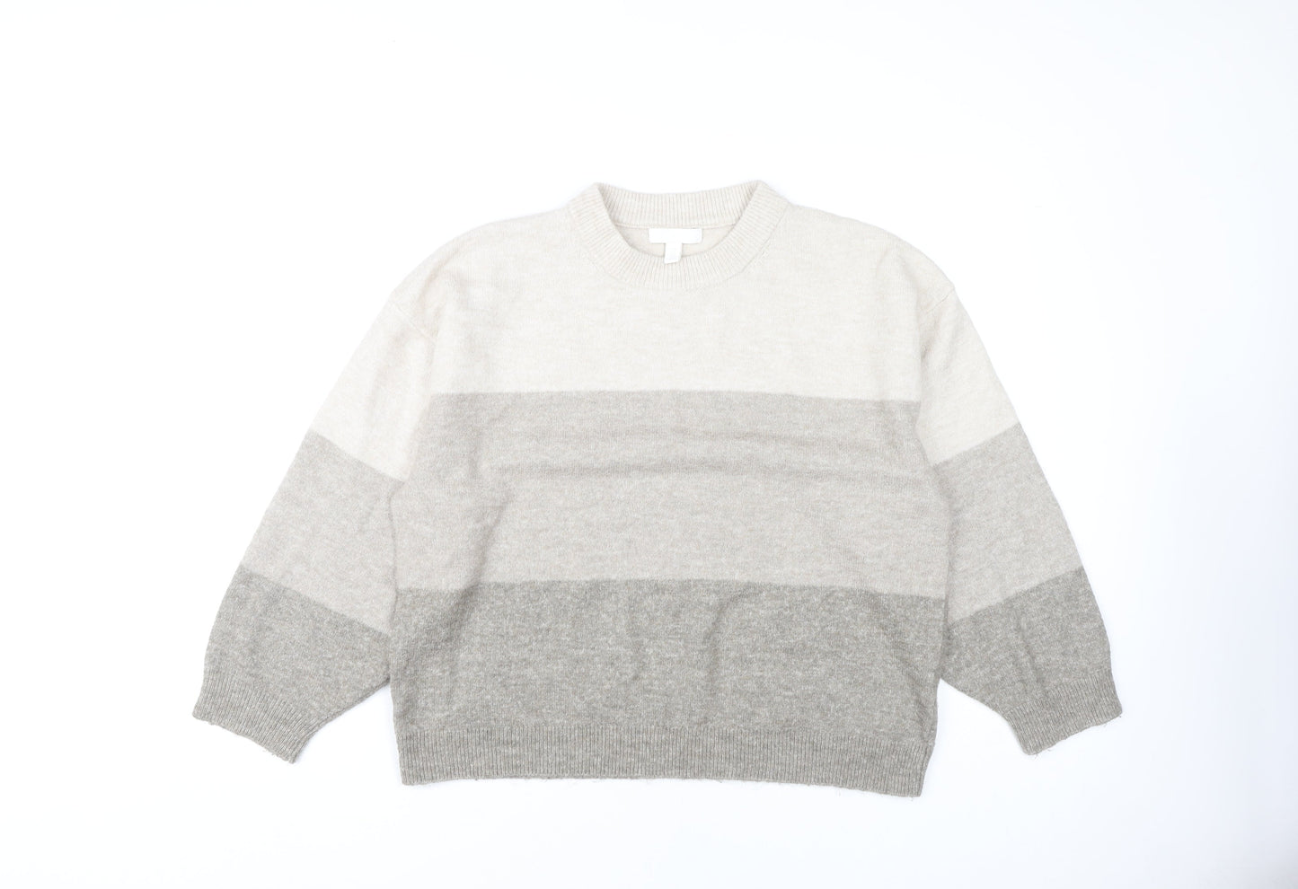 H&M Women's Grey Striped Pullover Jumper, Size M