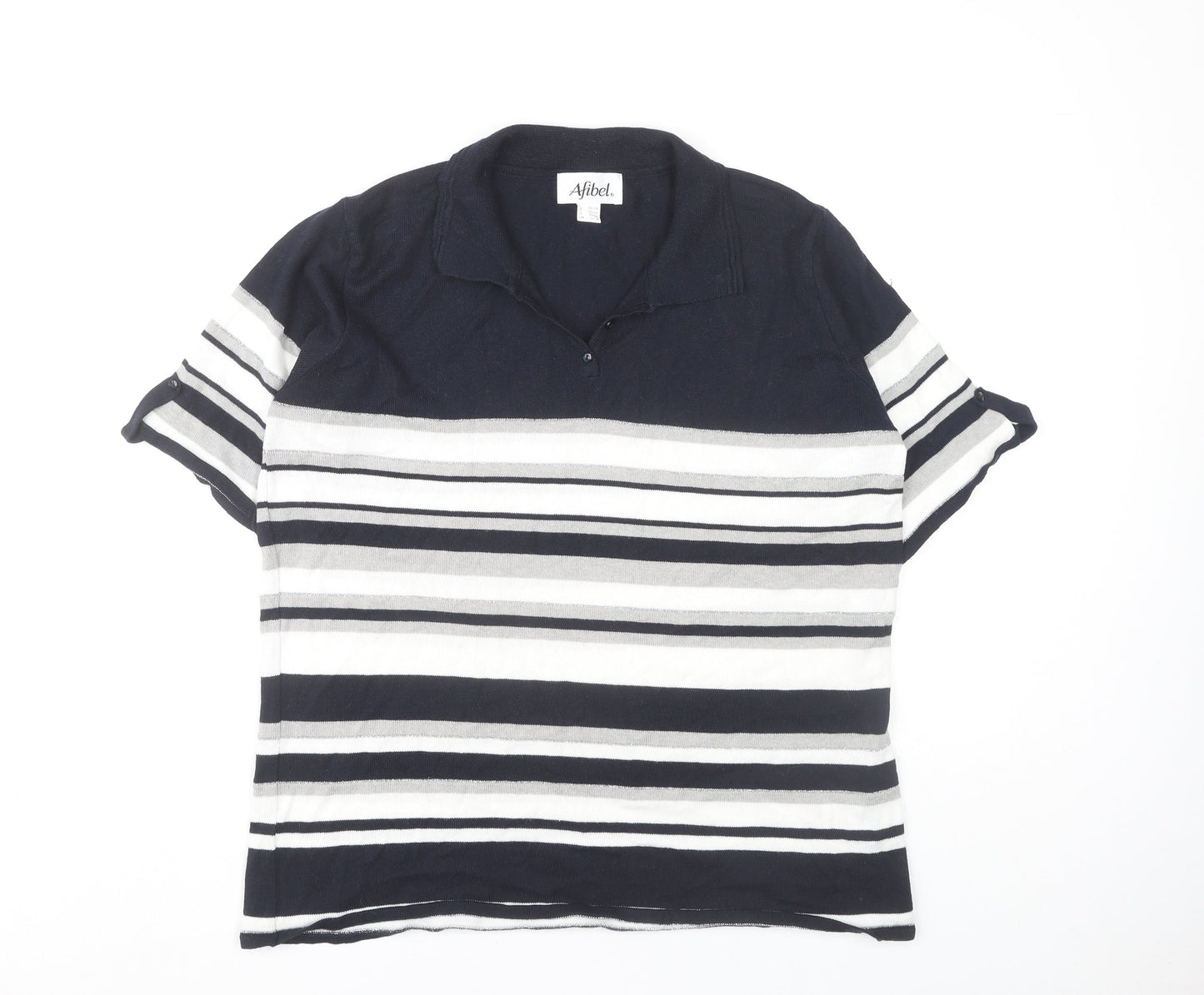 Afibel Women's Striped Polo Top Black White Size 16/18