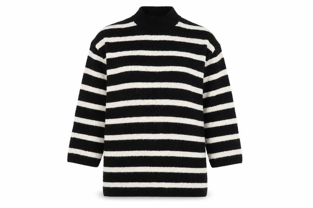 H&M Women's Black XS Striped Mock Neck Jumper