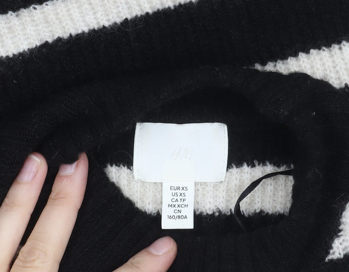H&M Women's Black XS Striped Mock Neck Jumper