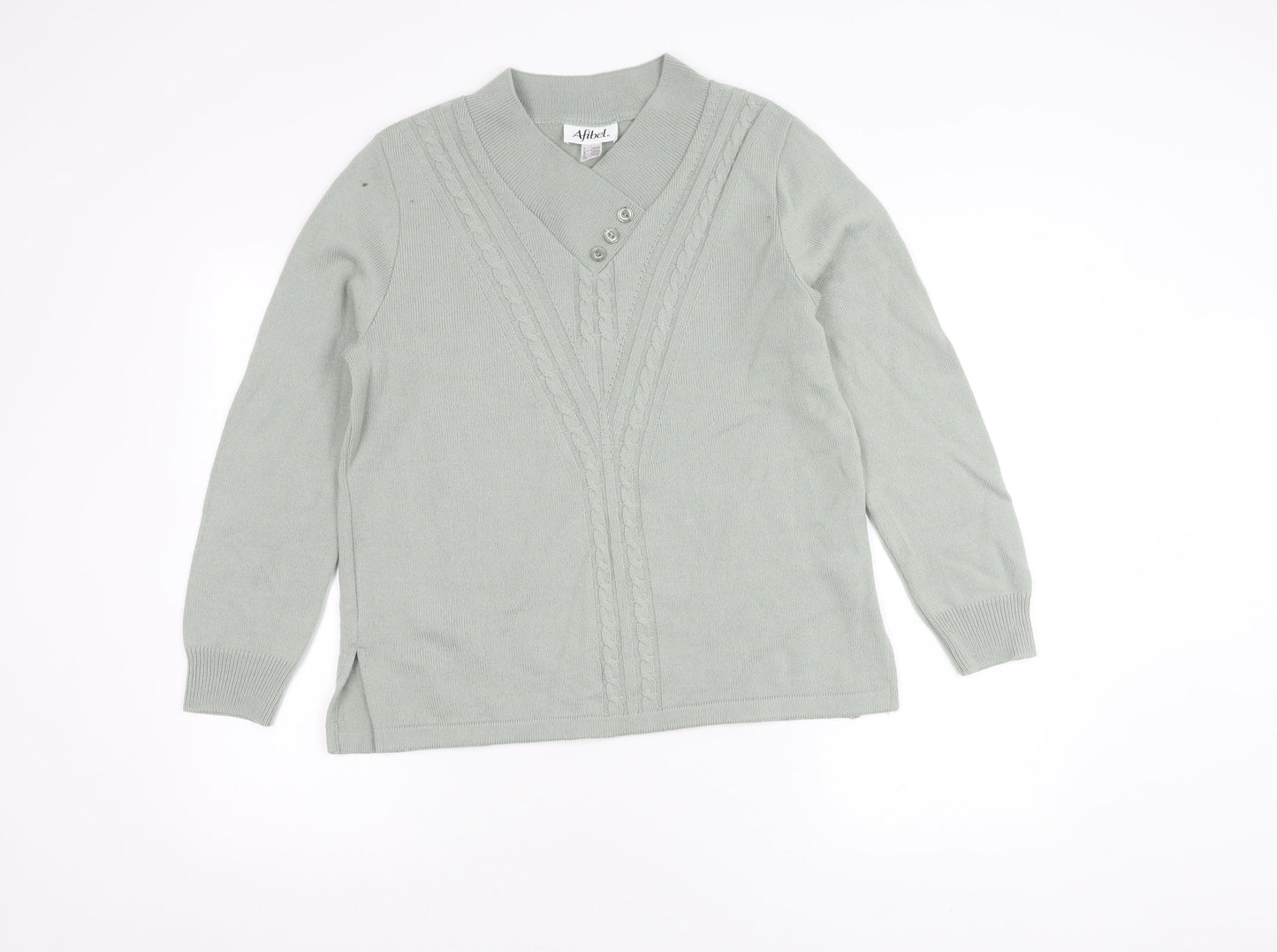 Afibel Women's Grey V-Neck Cable-Knit Jumper