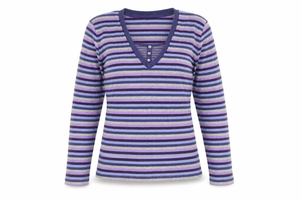 M&Co Women's Multicoloured Striped V-Neck T-Shirt L