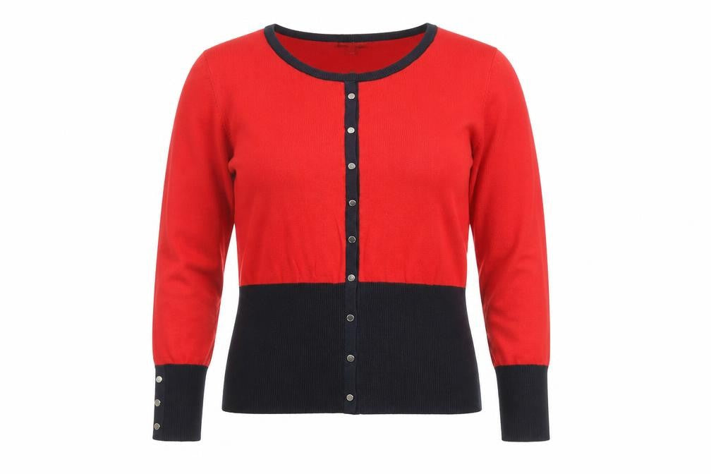 Front view of Marble Women's Red Cardigan -, size 12, Button Accent