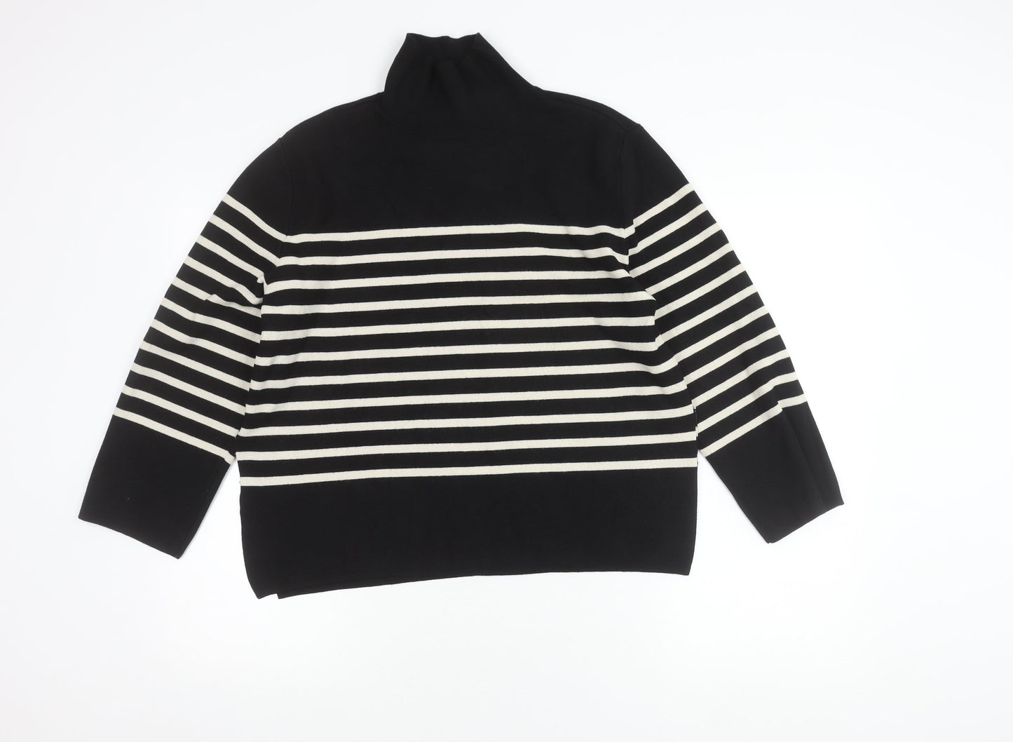 H&M Women's Striped Roll Neck Jumper Black XS