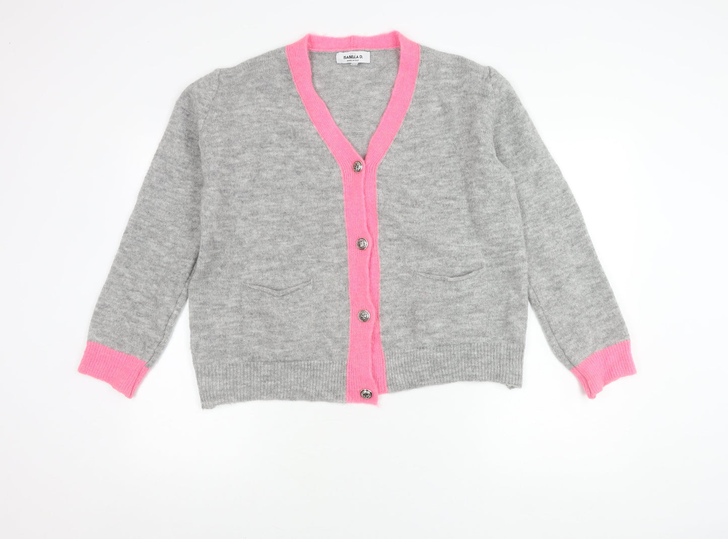 Isabella D. Women's Grey Cardigan, S, V-Neck, Casual