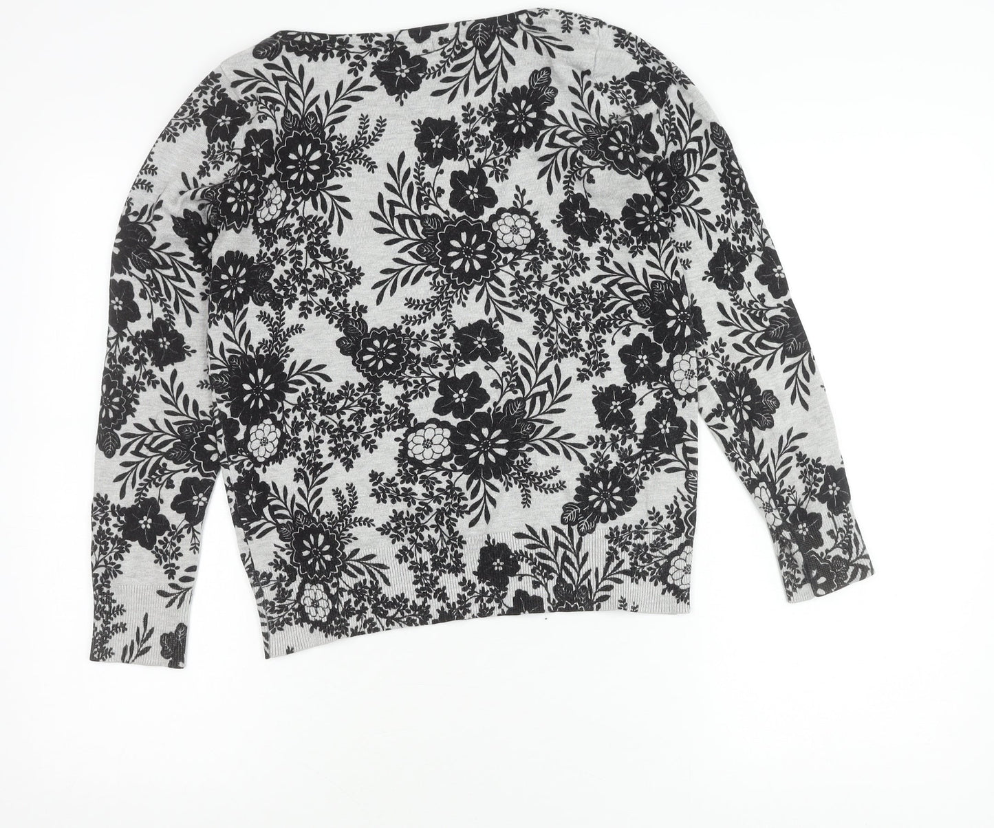 M&Co Women's Grey Floral Pullover Jumper Size 12