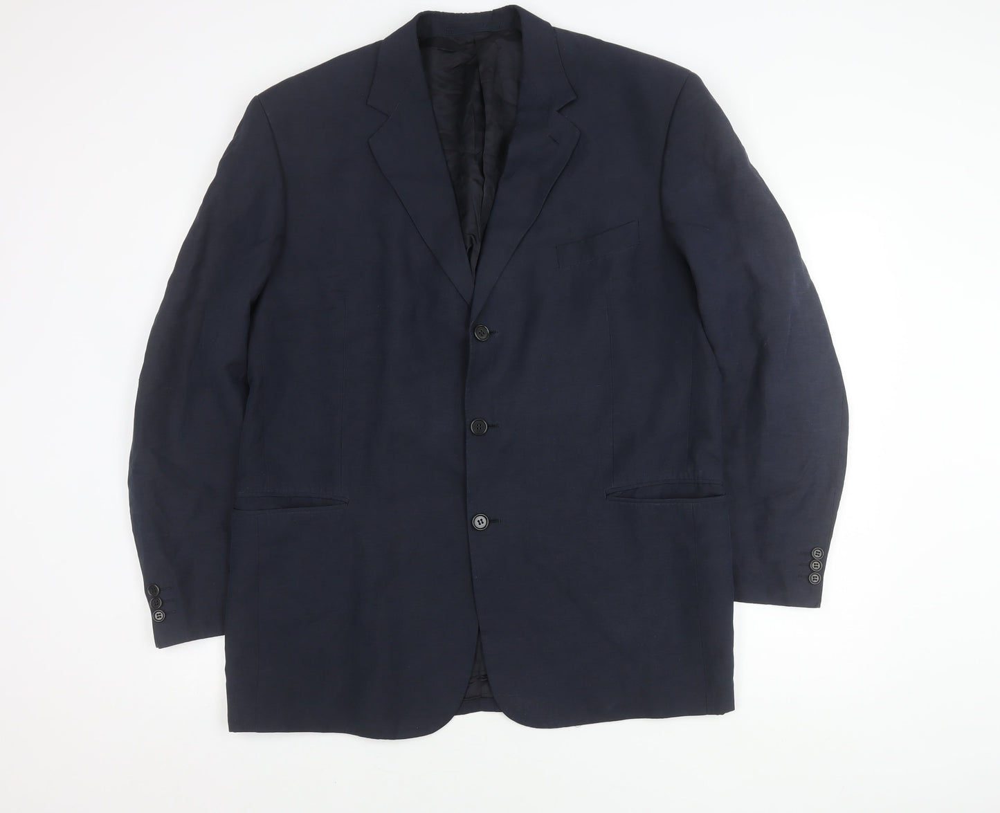 Jaeger Men's Blue Blazer, Size 44L, Linen-Silk Blend