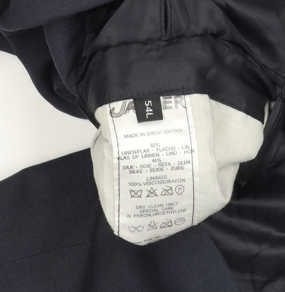 Jaeger Men's Blue Blazer, Size 44L, Linen-Silk Blend