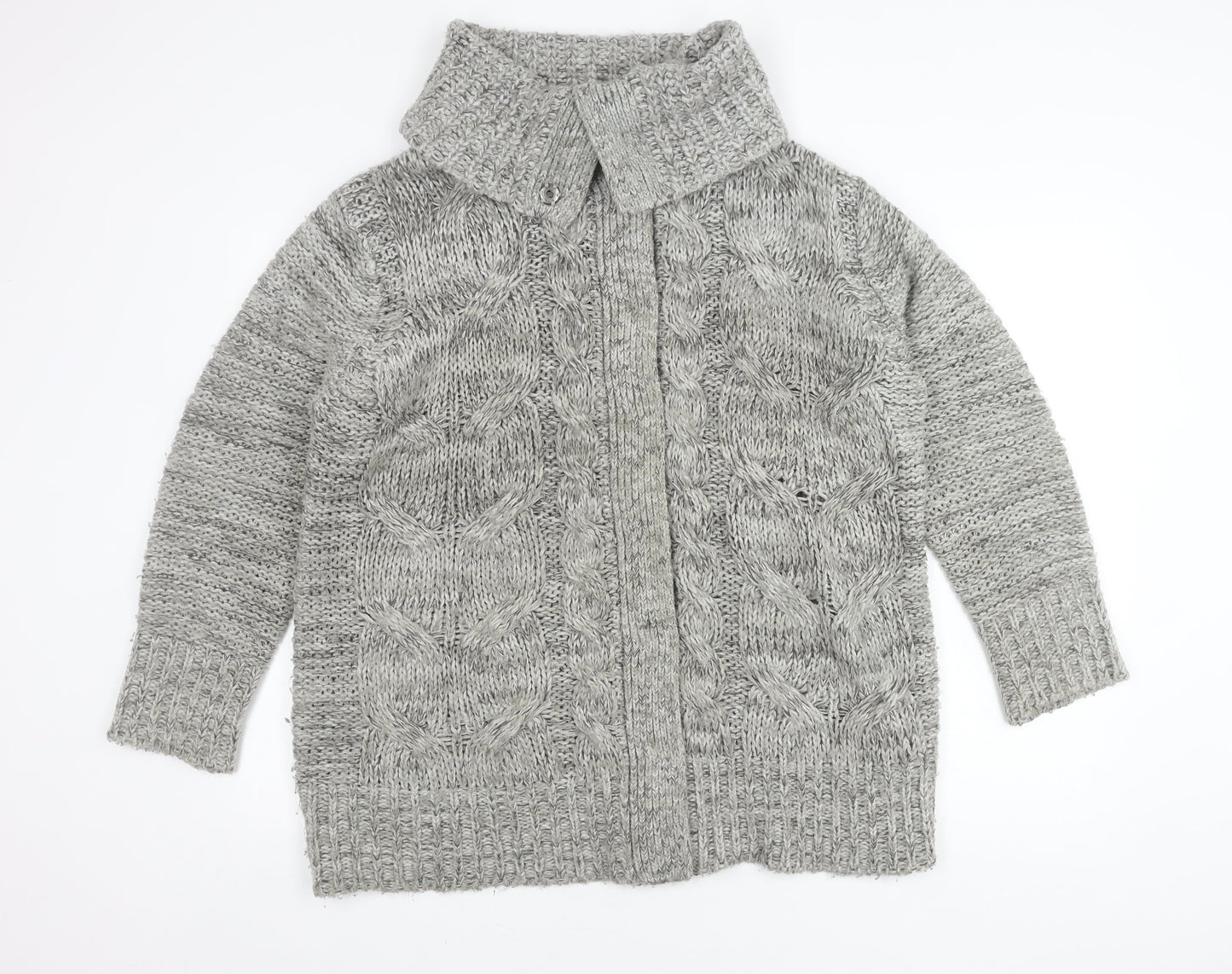 M&Co. Women's Grey Chunky-Knit Cardigan, Size L