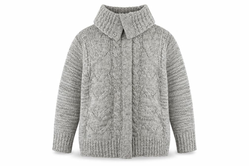 Front view of M&Co Women's Grey Chunky-Knit Cardigan, size L