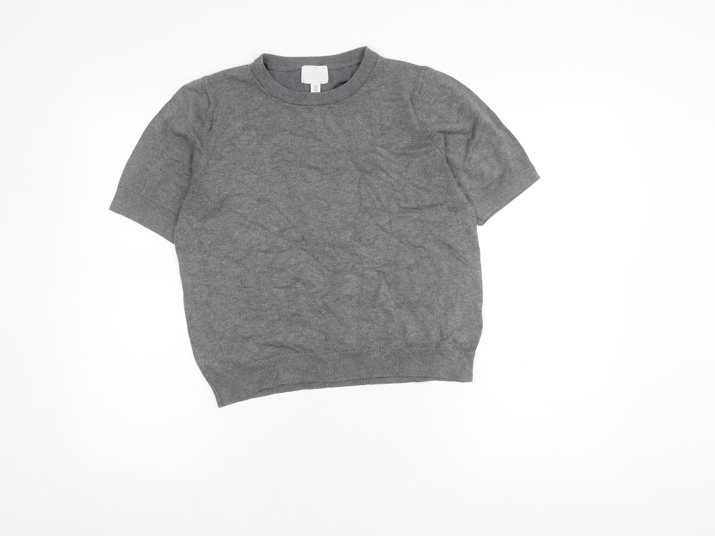 H&M Women's Grey Crew Neck Short Sleeve Knit Top Size 12