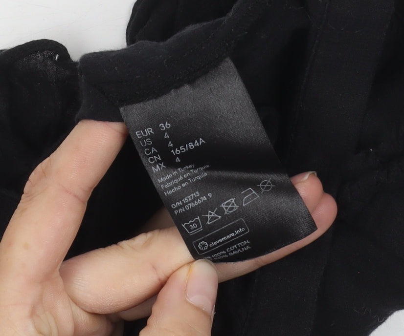 H&M Women's Black Ruffle Cropped Blouse Size 8