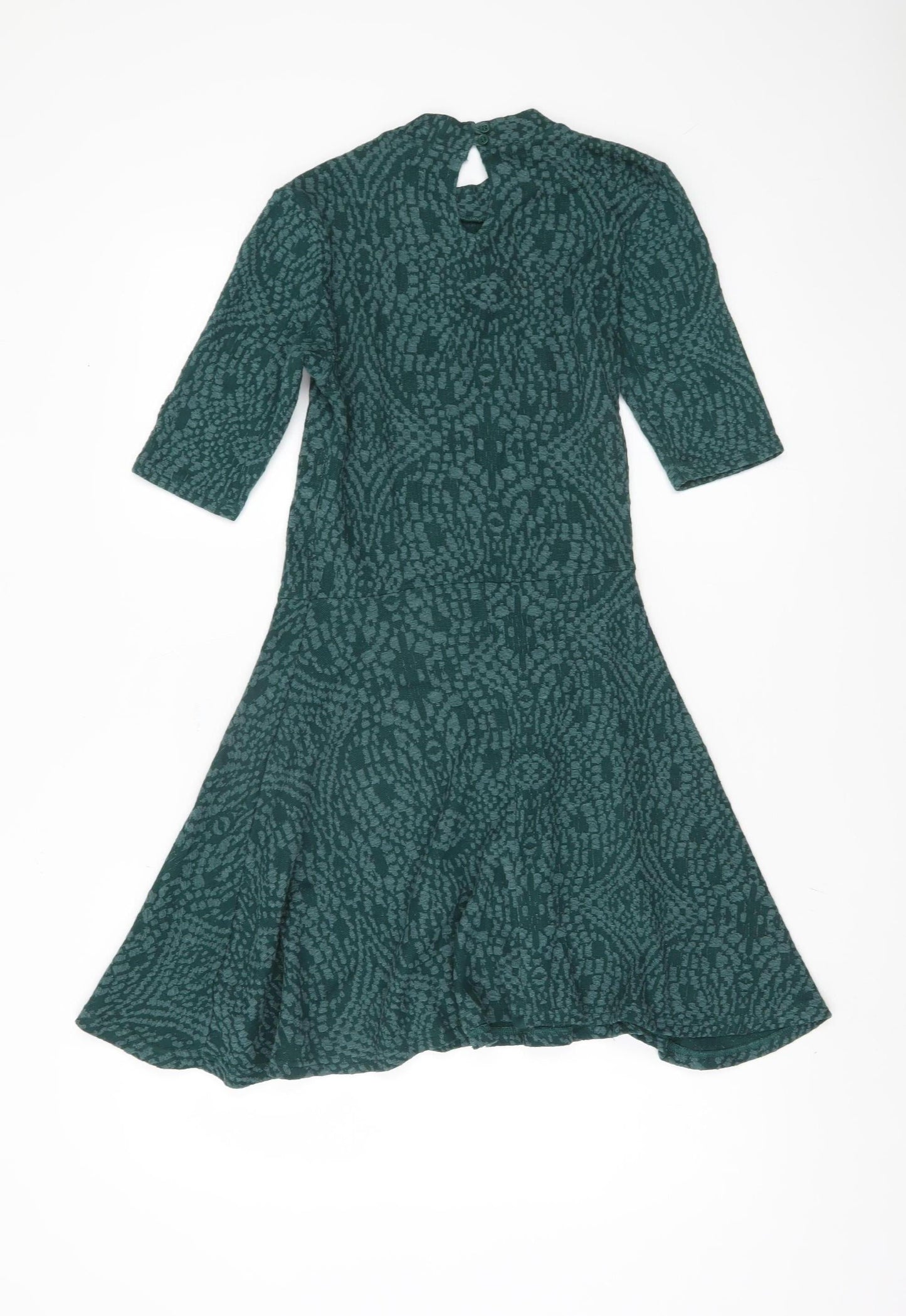 Topshop Green Geometric High Neck Dress - Women UK 8
