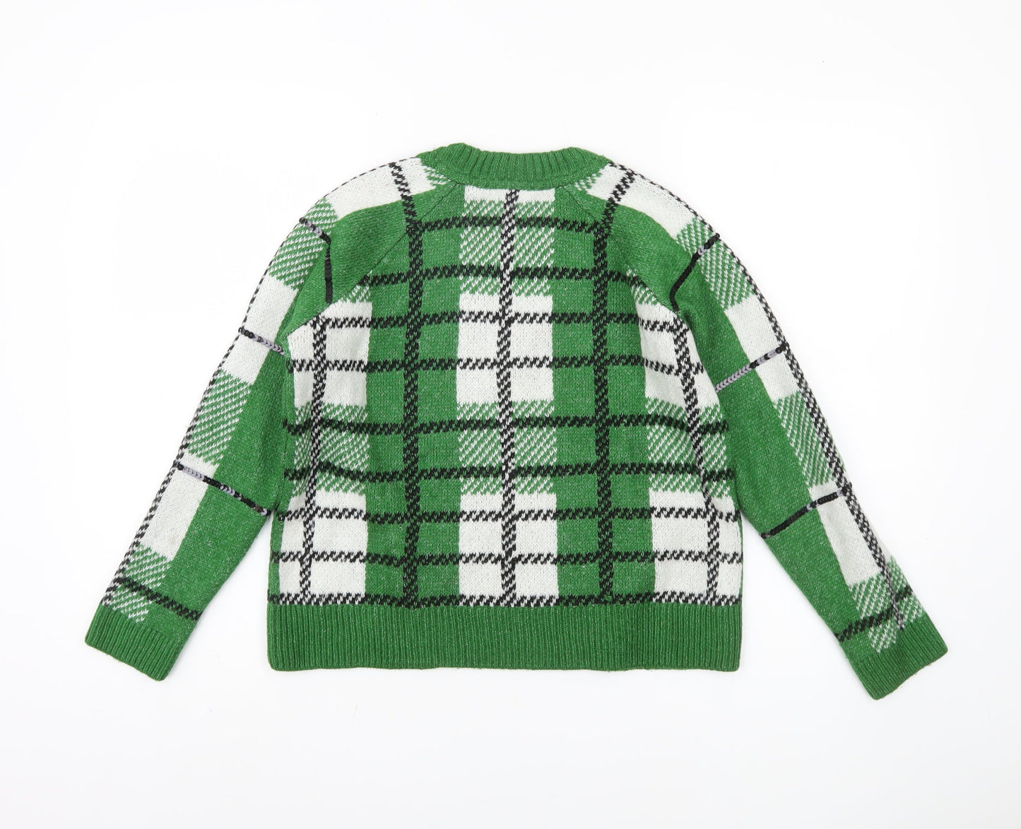 Topshop Women's Green XS Plaid Pullover Jumper