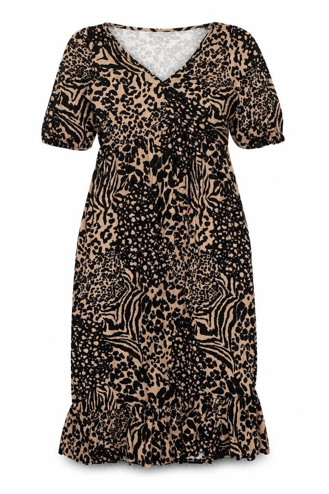 Front view of New Look Women's Multicoloured Animal Print Wrap Dress