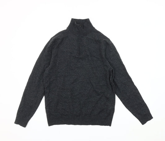 Moss Men’s Grey Wool 1/2 Zip Jumper, Size M